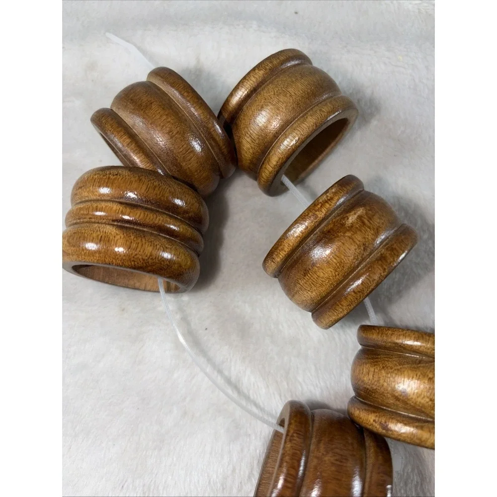 Set of 6 vintage 80s wooden napkin rings Dark Walnut stain Scandinavian Style‎